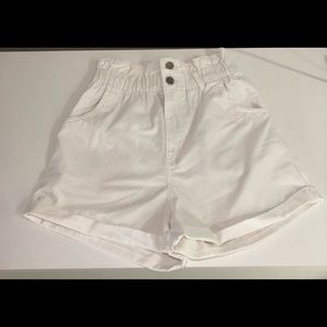H&M White High Waisted Paper bag Shorts